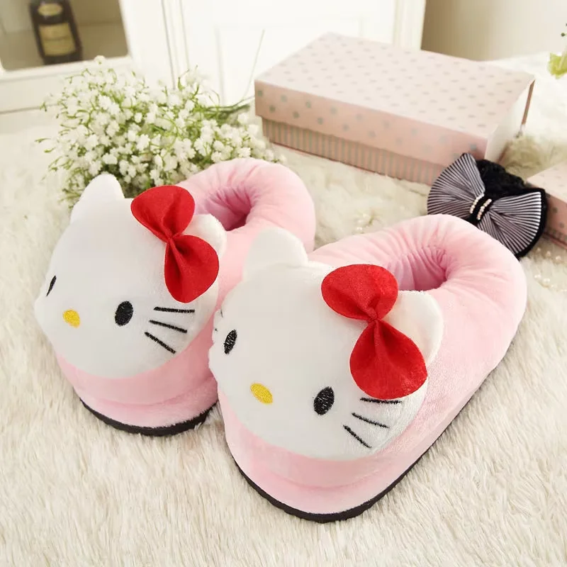 Cute KT Cat Cotton Winter Female Plush Slippers Indoor Super Thickened Warm slippers