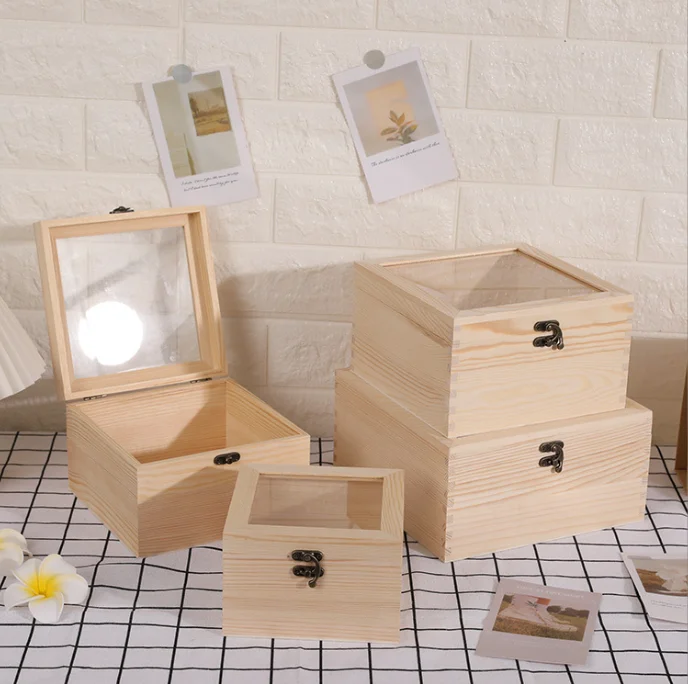 Dried flower wooden box glass covered wooden box candy boxes with covered