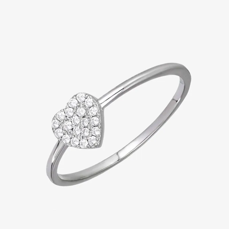 Fine Jewelry Ring Classic Simple Heart Shaped Cubic Zirconia Engagement Ring Women Sterling Silver Rings For Girls Beautiful