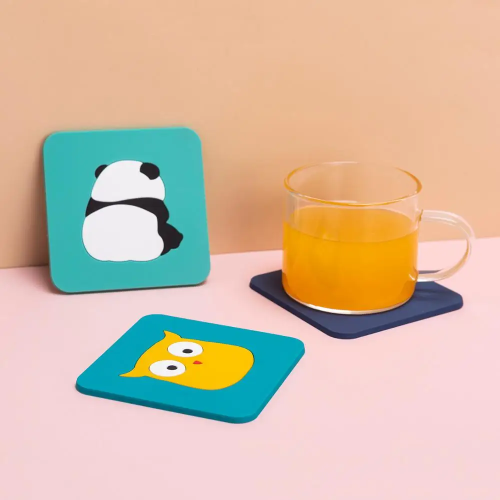 Factory price soft rubber cute animal soft  pvc coasters