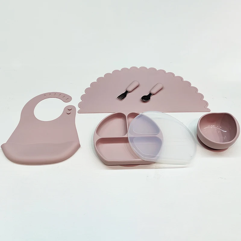 6 pcs Baby Feeding Bowl Set Food Grade Silicone Plate With Lid Suction Children Feeding Bpa free bib baby products hot selling 2