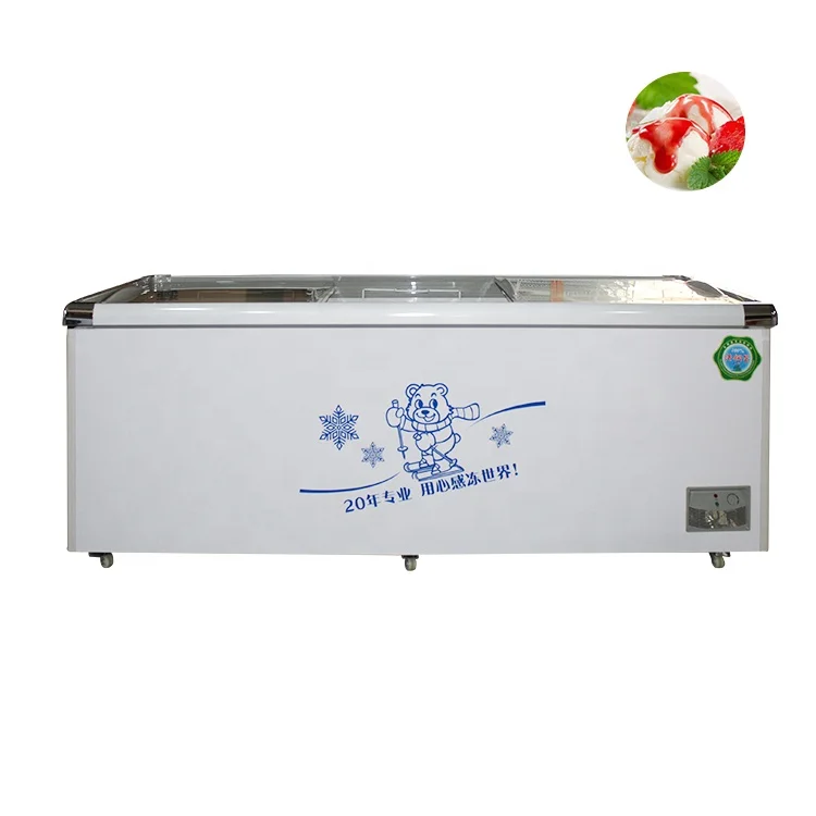 Морозильные камеры коммерческая двойная раздвижная стеклянная верхняя дверь дисплей для супермаркета тропический остров морозильник