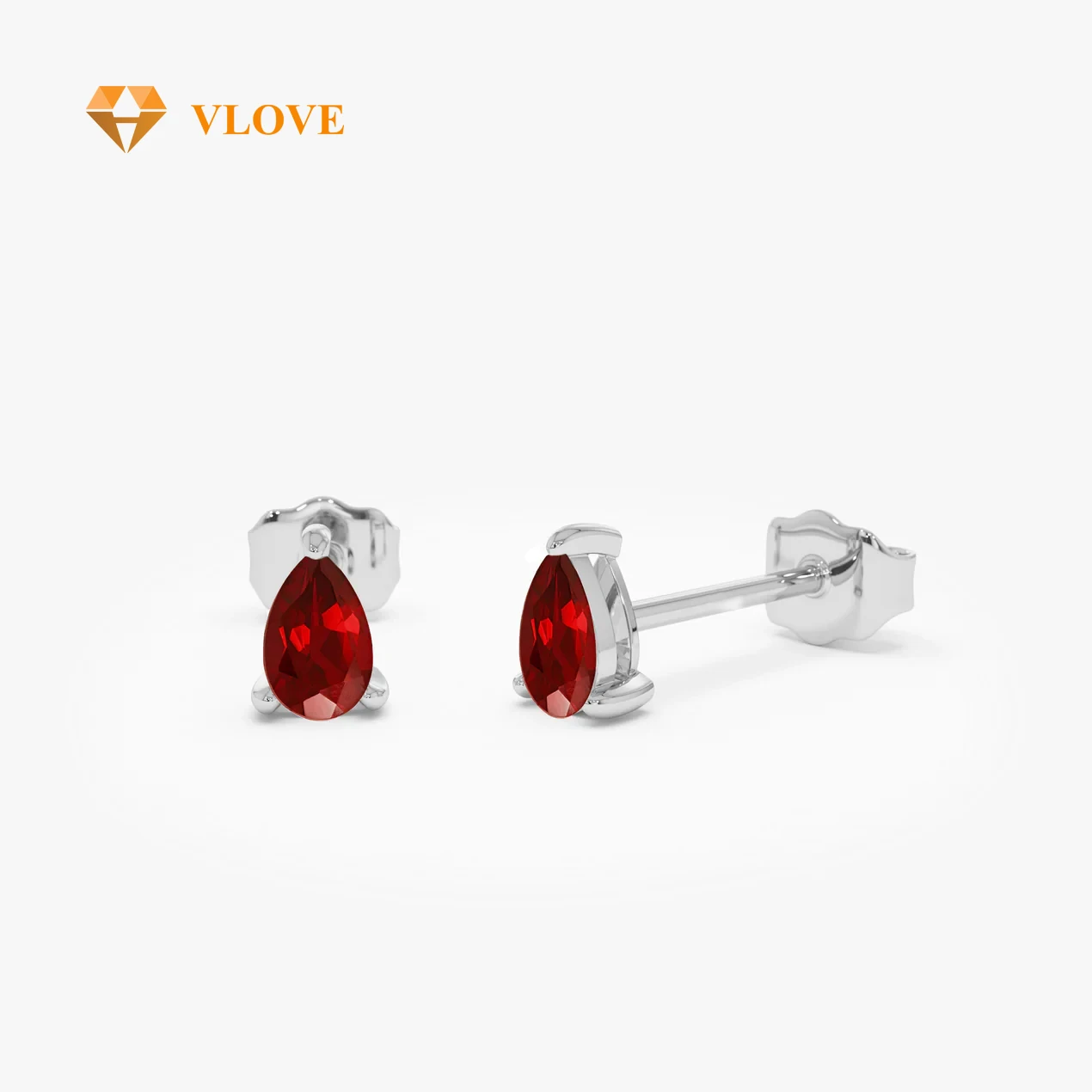 VLOVE Beloved Jewelry Diamond Earrings 14K Pear Shaped Ruby Stud Earrings