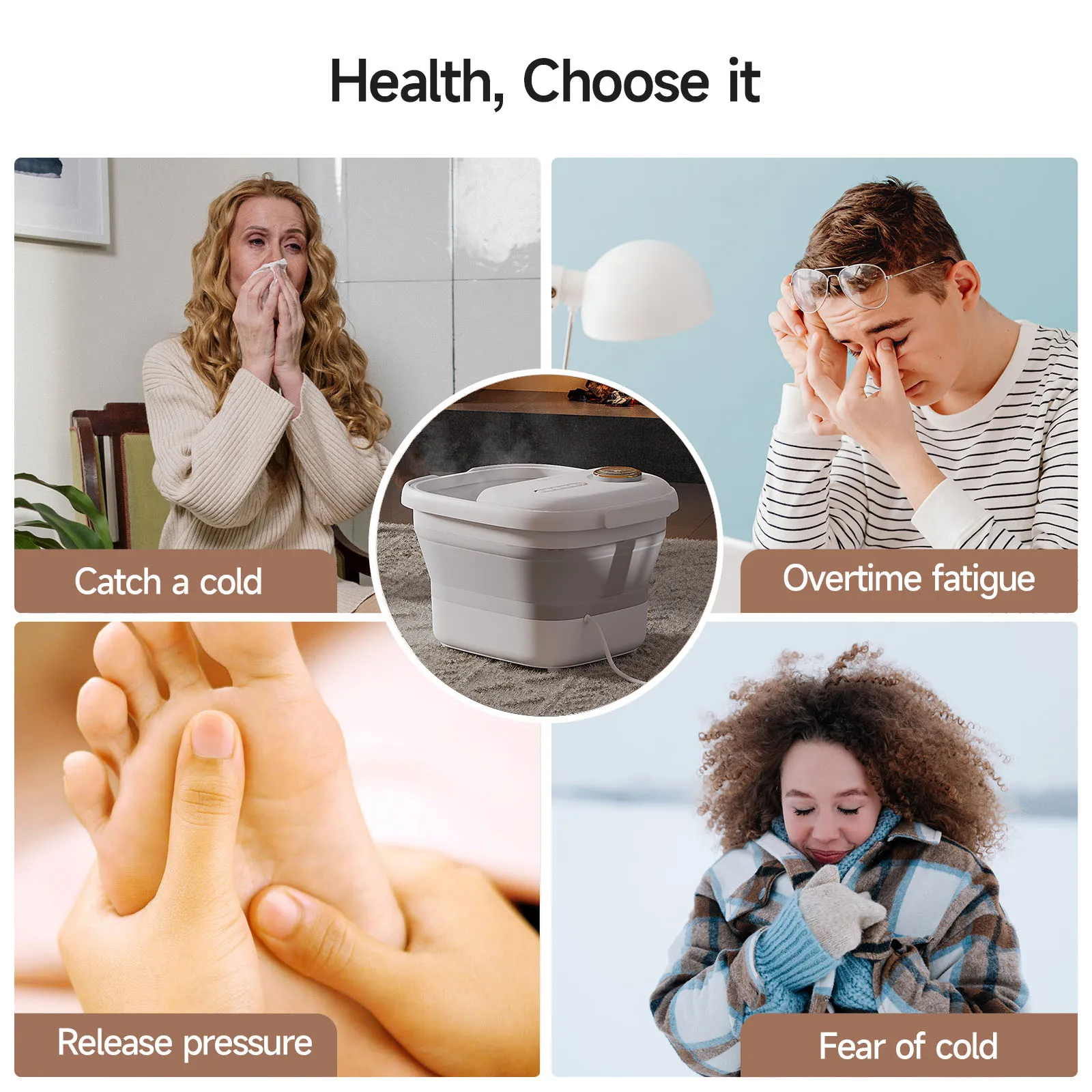 Collapsible electric foot massagers 4 Sets of Tai Chi Rotary Roller 2 Sets Heel Acupressure pedicure machine foot spa