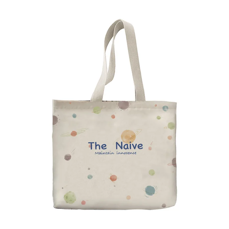 Color Printing Double-sided Canvas Tote Bags Reusable Cotton Linen Shopping Grocery Storage Handbags