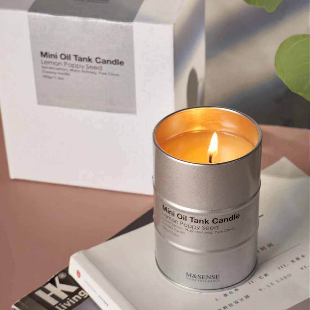 Wholesale Branded Organic Silver Mini Oil Tank Jar Soy Wax Scented Candles