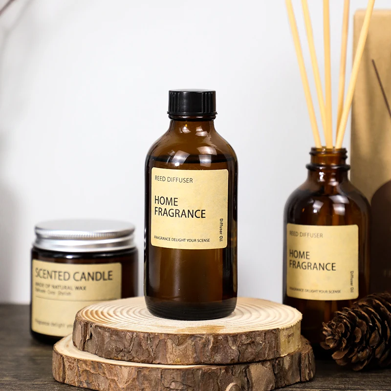 Hot Sale 100ml brown Glass Bottle Scent Fragrance Air Freshener Reed Diffuser Perfume With Stick