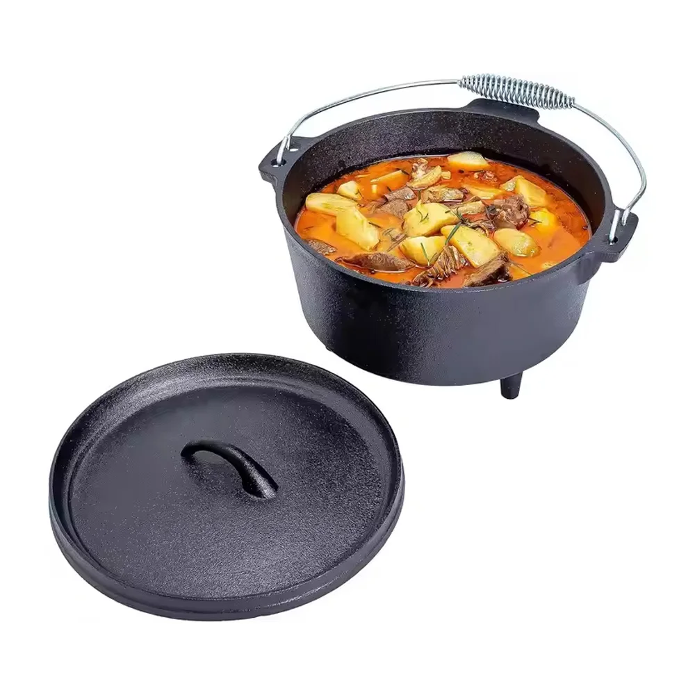 Cast Iron Dutch Oven with Enamel Coating Metal Lid Lifter & Storage Bag for Picnics for Camping