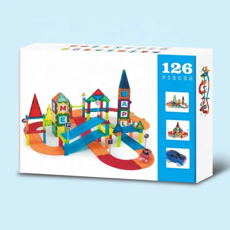 2021 Amazon Hot Selling Educational Magnetic Set Toy Car Track Tiles 126Pcs ABS Plastic Magnet Building For