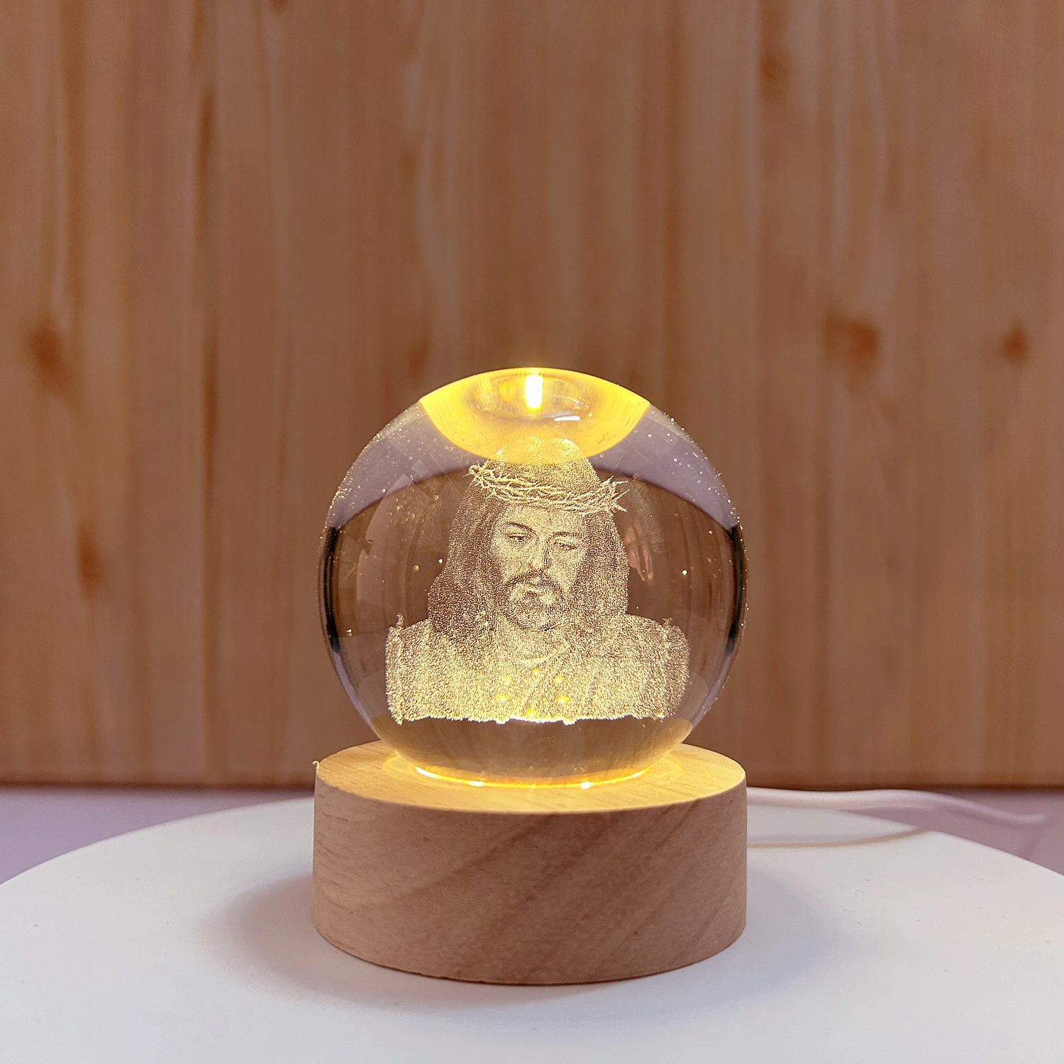 Crystal Ball With Wood Stand Glass LED Crystal Ball Gifts Home Decor Night Light