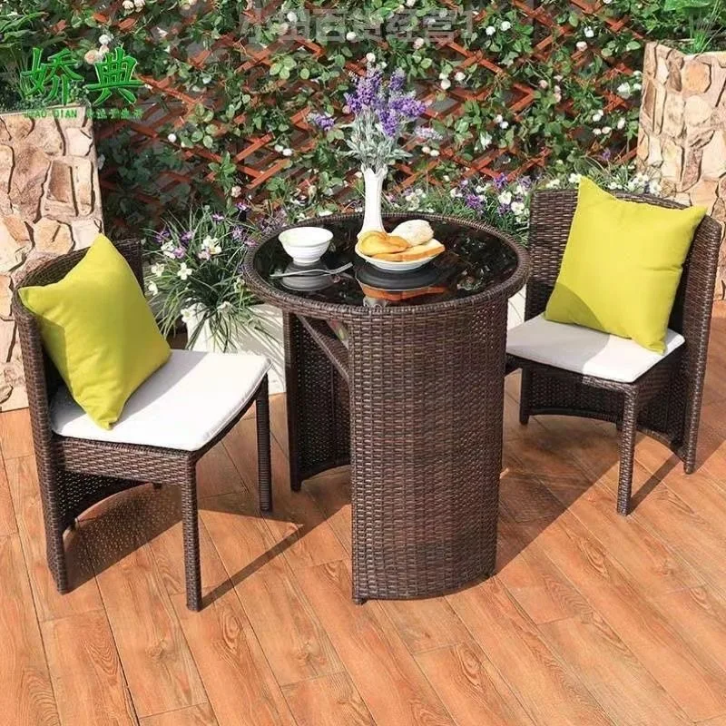 Balcony simple table and chair combination outdoor garden rattan leisure chair three-piece set