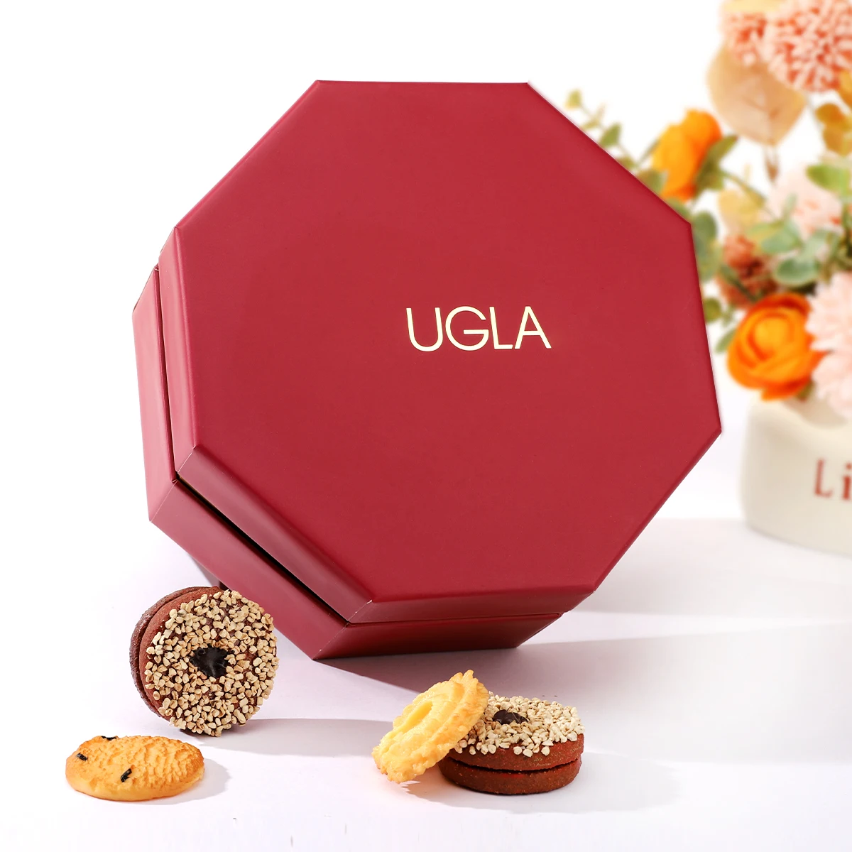 Recyclable Red hexagon gift box packaging Candy Chocolate Gift Cake Cookie Macaron Packaging Box