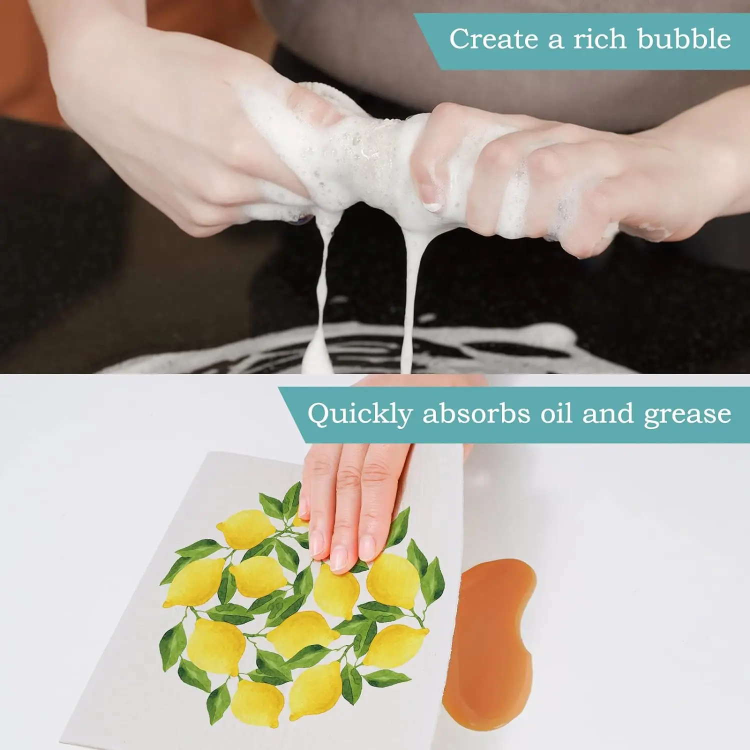 Wholesale Custom Printed Biodegradable Kitchen Cleaning Dishcloth Lemon print Cellulose Sponge Cloth Swedish Dish Cloth