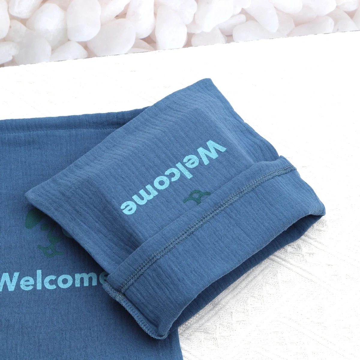 Hot Sale Blue Gauze Cotton Packaging Bag For Baby Clothing Custom Logo Printed Soft Gauze Cotton Dust Drawstring Pouch