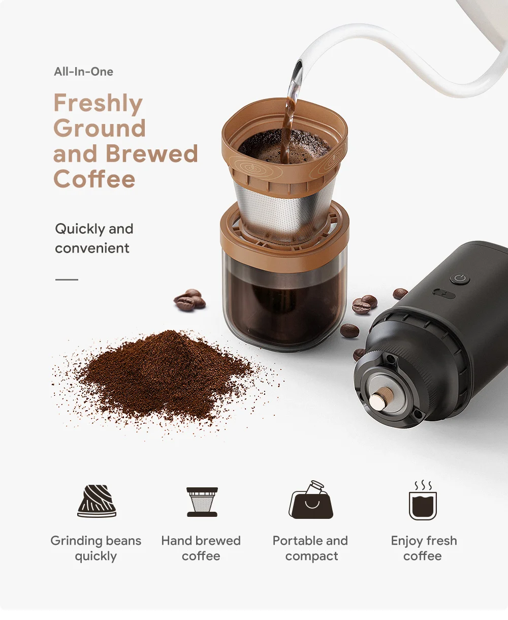 Automatic Portable Electric Coffee Grinder Can Grind Grains and Beans Drip Machine USB Charger