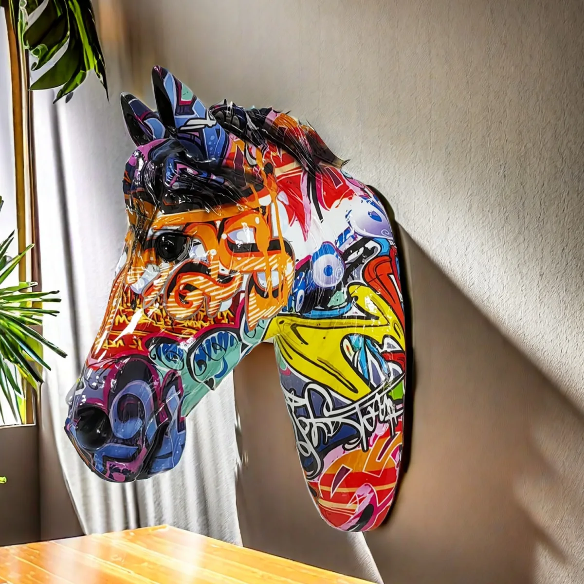 Custom black white gold colorful Resin Horse Head Sculpture deer mounted ART shop bar hotel home living room Wall Hanging decor