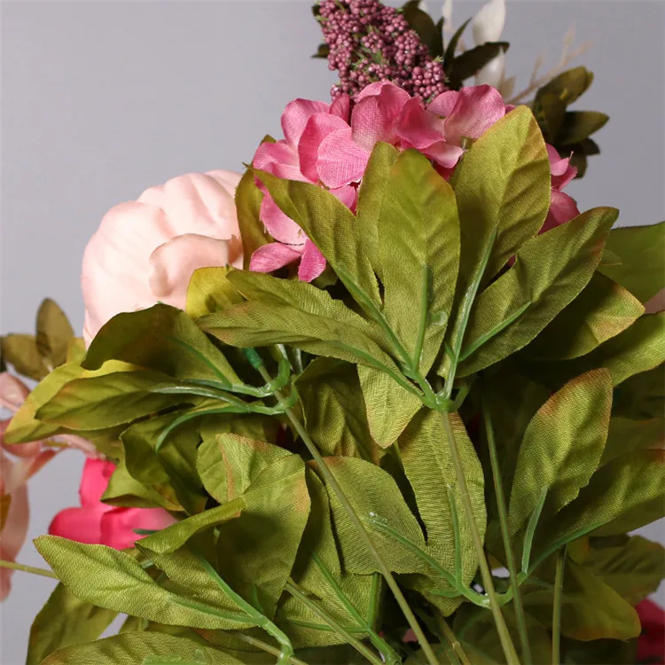 Wholesale European Simulation Peony Bouquet 13 Heads Silk Peonies Artificial Flower Wedding Home Decor