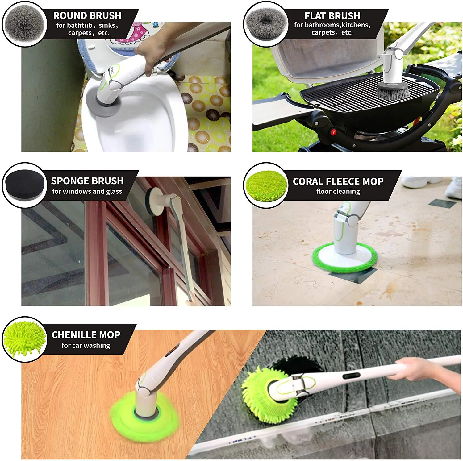 2022 best cleaning assistant electric scrubber floor scrubber machine car wash sponge with 6 multi-purpose brush head