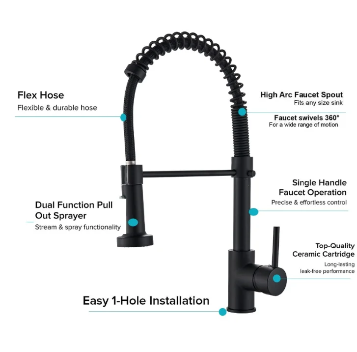 
Holmine Black Brass Kitchen Faucet Deck Mounted Mixer Tap 360 Degree Rotation Kitchen Faucet 