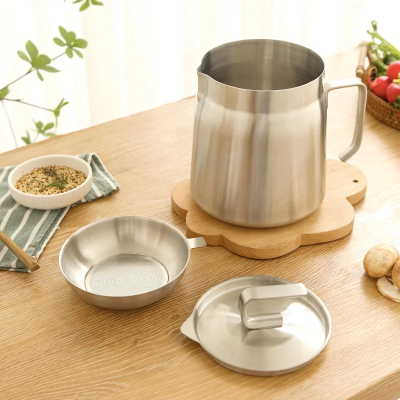 Kitchen Cooking oil Stainer Pot deep fryer pot with strainer 304 stainless steel oil filter pot with fine mesh