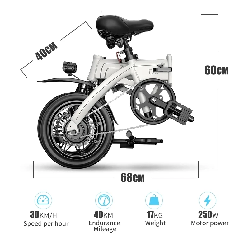 ZHENGBU D6 illuminate Glow 14INCH Aluminum ebike folding electric bicycle mini electric bike