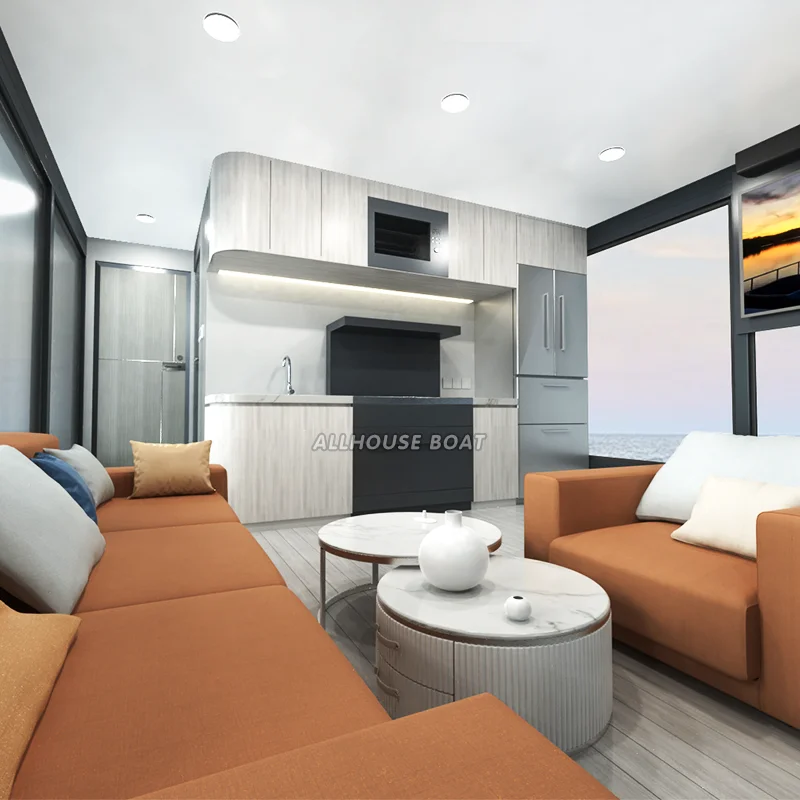 Allhouse Solar Water Houses Houseboat Kits Aluminum Floating Houseboat with Motor