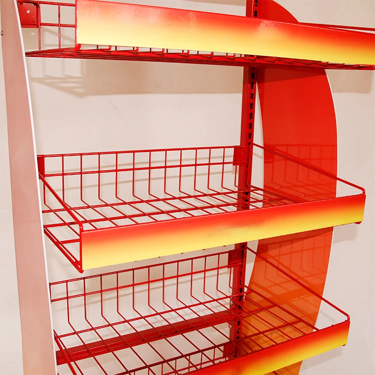 Supermarket Product Display Shelf Promotional Floor Standing Potato Chip Display Racks 5 Layer Wire Basket for Market Shops