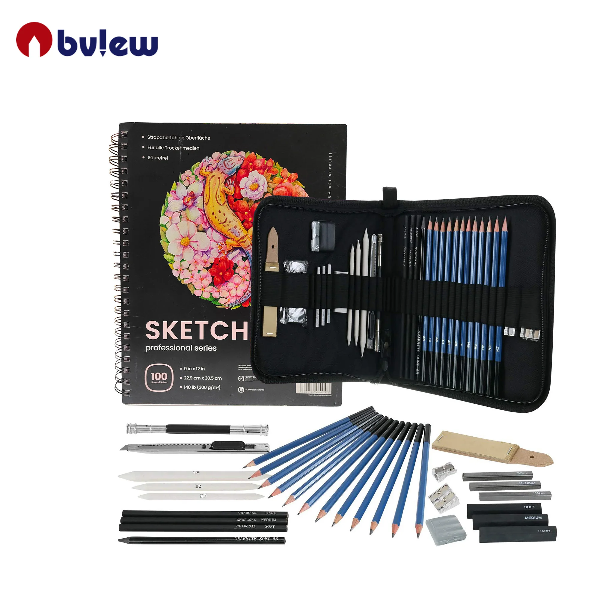 Bview Art Supplies Professional 33 Pieces Drawing Sketch Art Set With Sketch Pad
