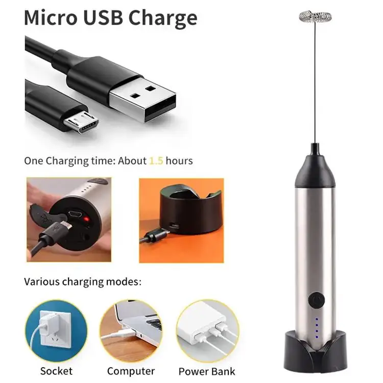HIMA 3 Speed Portable Handheld Milk Frother USB Rechargeable Electric Foam Maker Drink Mixer Milk Frother With Stand