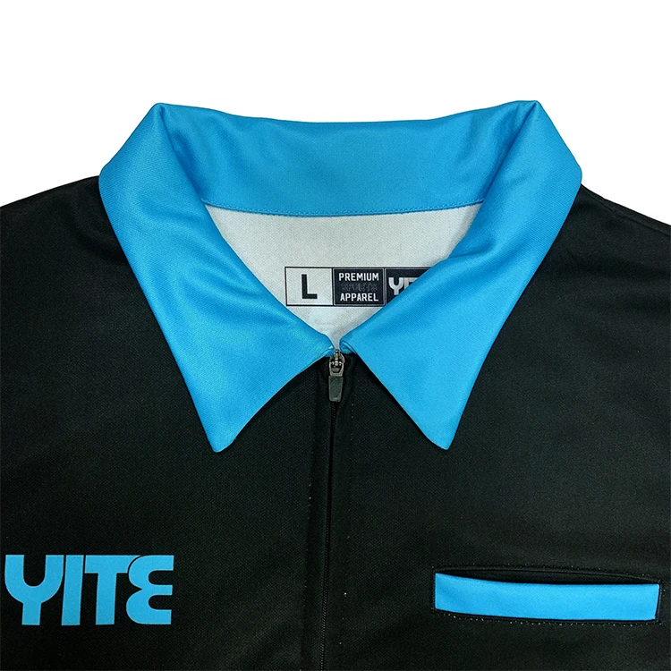Hot selling polo darts shirts 100% polyester quick drying full zipper dart jersey with pocket