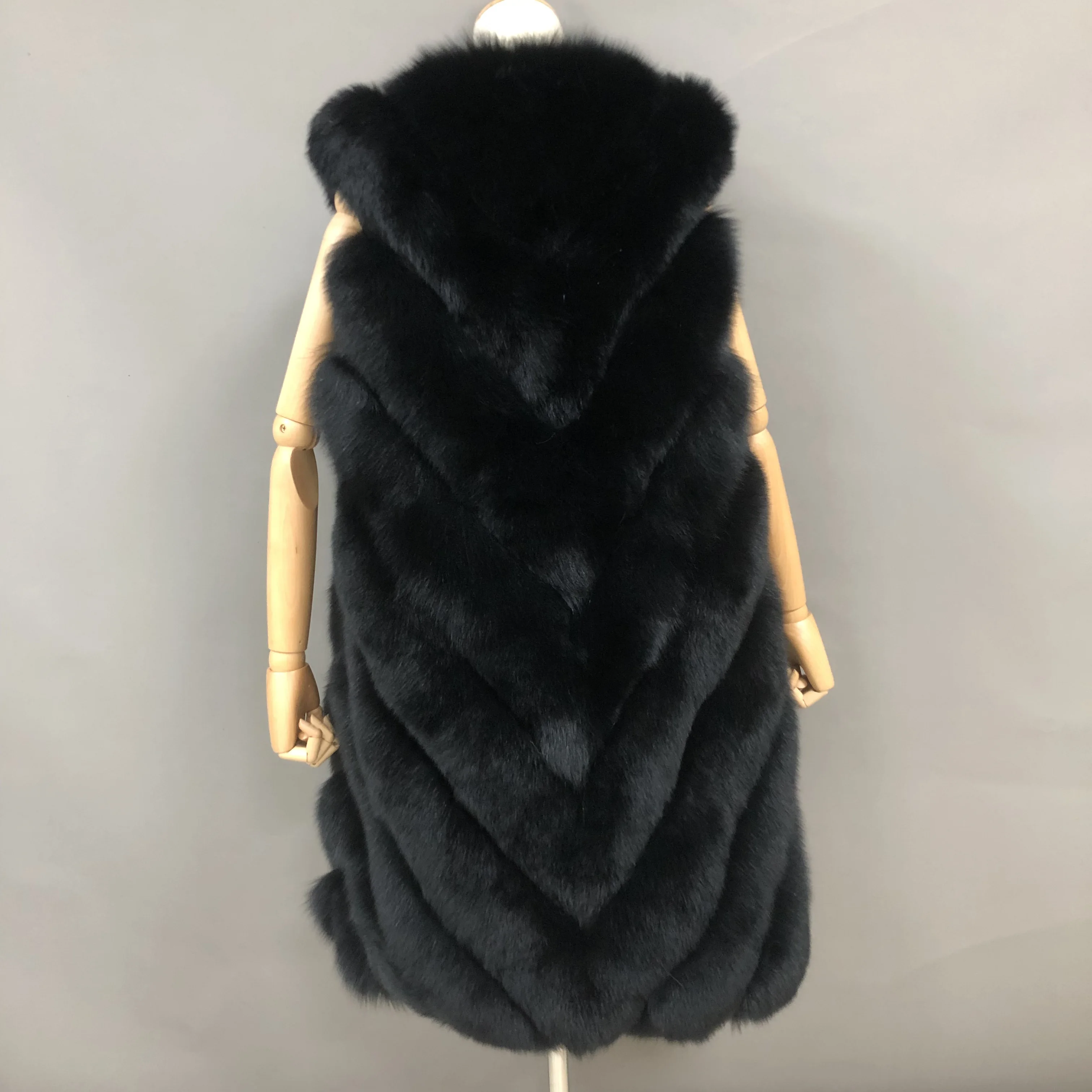 New Arrival Elegant Real Long Fox Fur Gilet 90cm Women Fashion waistcoat Winter Ladies Genuine Fur Vest Large Size