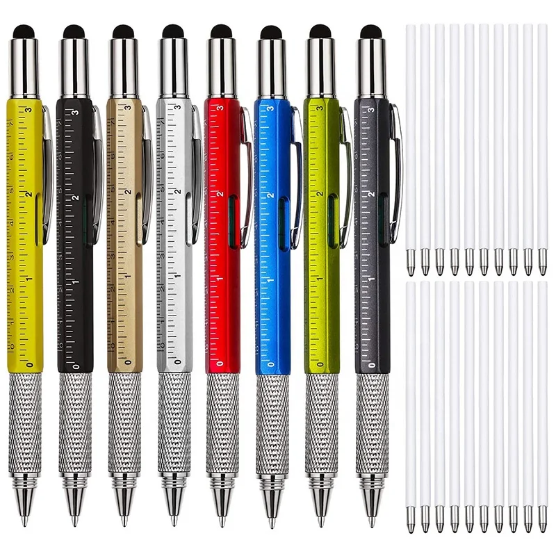 Creative Gift 6 in 1 Multitool Tech Tool Pen Screwdriver Pen with Ruler Levelgauge Ball Pen and  Refills