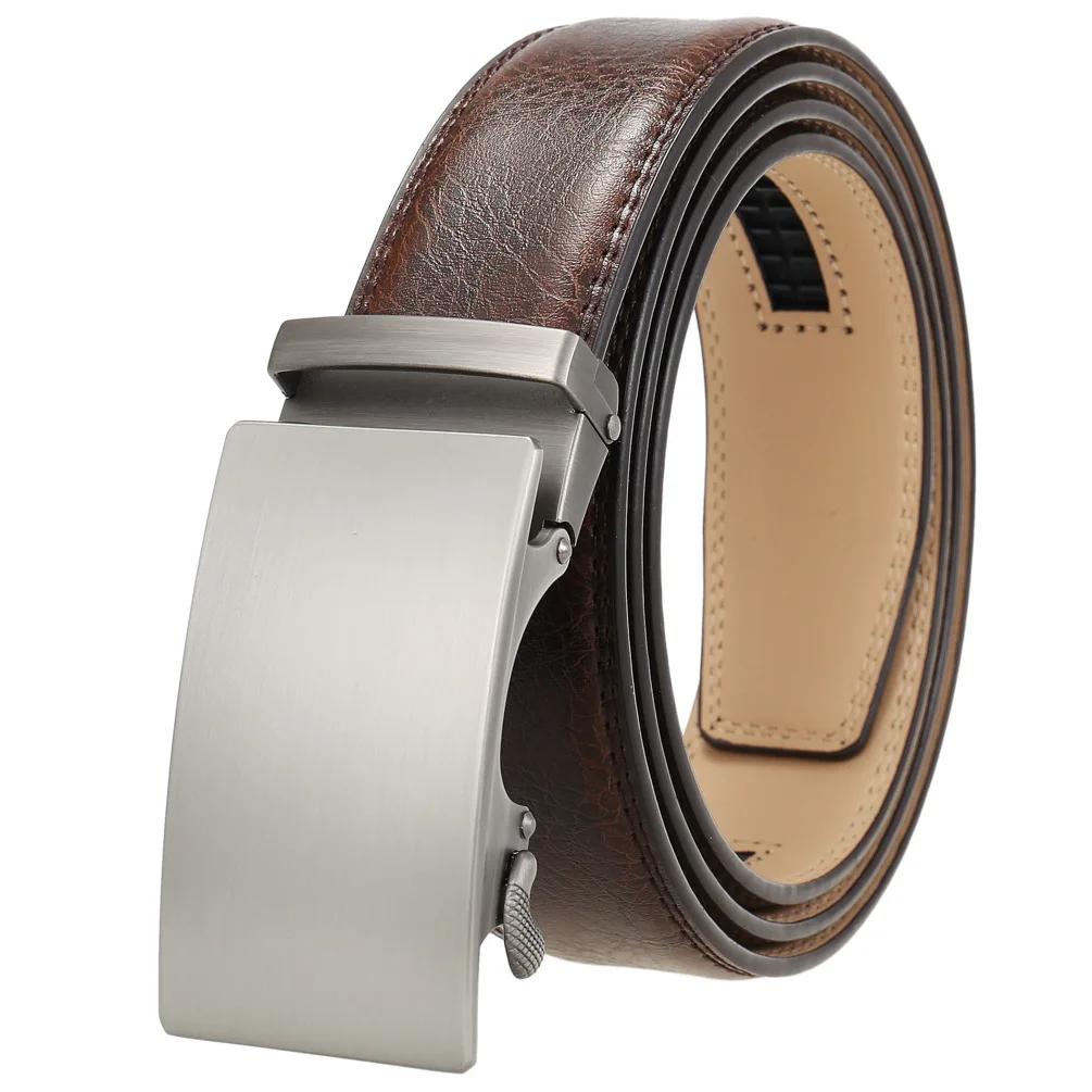 Factory Custom Genuine Leather Rachet Belt Men Leather Dress Belt with Automatic Buckle