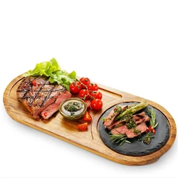 Steak bamboo wooden  Serving Board Charcuterie with Slate Stone marble smart Cutting Board with Handle collecting trays