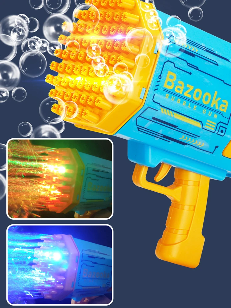Wholesale rocket kid pistoa de bolhas blower machine bubble boom bubble maker toys 69 hole gatling led rocket bazooka bubble gun