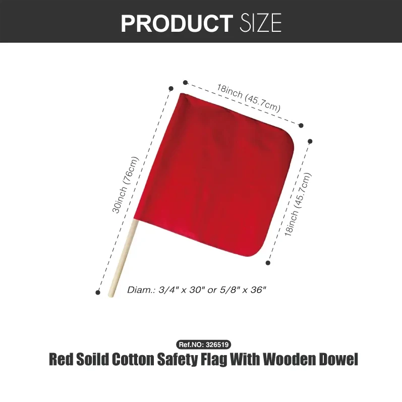 FMCSA 393.87 approved 18 x 18 Inch Red Soild Cotton Safety Flag With Wooden Dowel