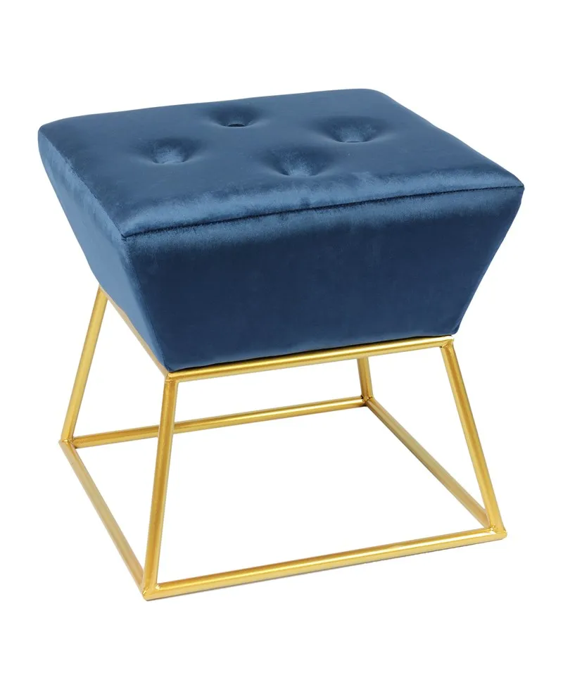 Bailey Velvet Ottoman Square Cube Foot Rest Stool with Metal Base