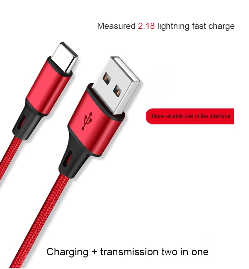 Fast Charging Type C Cable Nylon USB Phone Cable for Samsung / Huawei / One plus