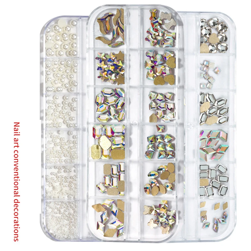 Free sample Nail Salon Professional Flat Back Mixed Crystal Nail Art Rhinestone AB Color Box DIY Nail Art Accessories