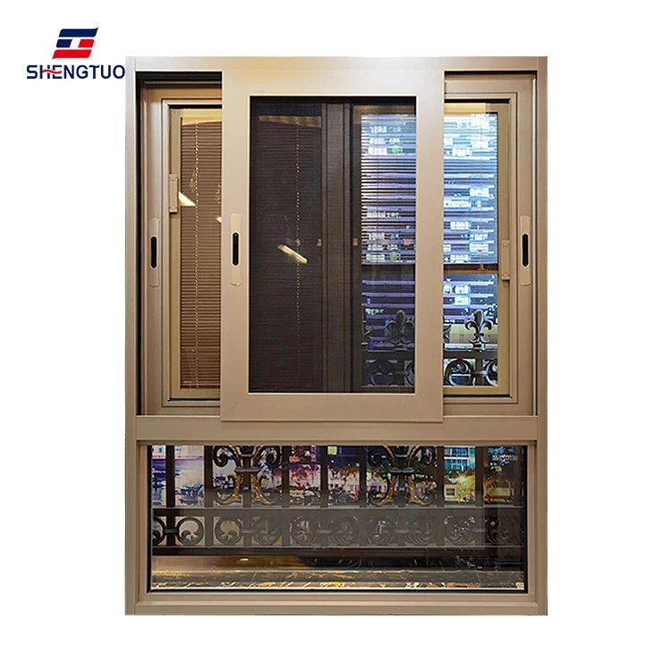 Thermal Break Aluminum Frame Integration Sliding Window Double Glass Latest Design 2.5-rails Aluminum Alloy Magnetic Screen 1.4