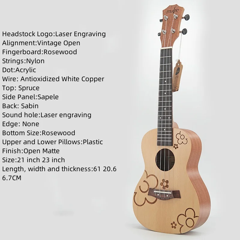 China factory wholesale musical instruments 21 23 26 inch Hawaiian ukulele small guitar ukulele
