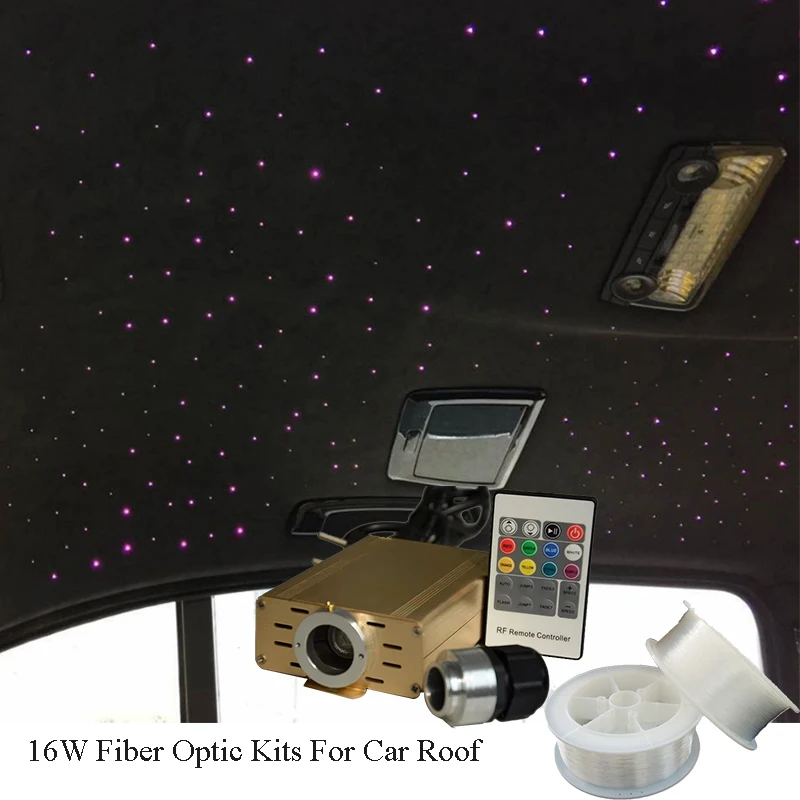 Star Light Headliner Kit Star Ceiling Lights With Remote 16w Optic Fiber Light Kits for Car Roof With 2m 0.75mm Fibers