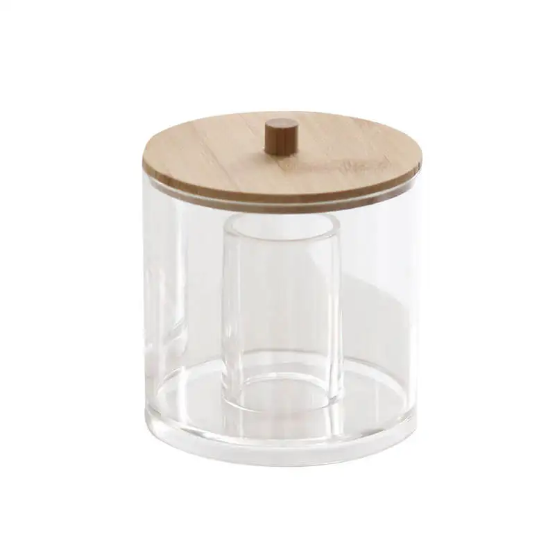 Cotton Swab Pads Holder Cotton Ball Buds Dispenser Bathroom Jar Clear Organizer for Storage with bamboo Lid