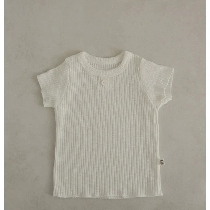 Wholesale Newborn Summer Baby 2pcs Set Kids Thin Cotton Breathable Short Sleeve Ribbed T shirts+Shorts Blank Plain Clothes Suit