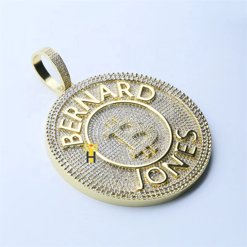 Hip hop gold plated iced cz diamond pendant sign disc custom letter necklace pendant