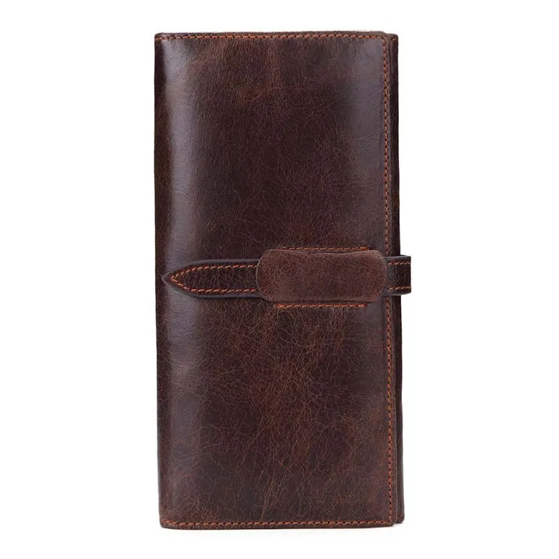 Unisex Large Capacity RFID Blocking Vintage Look Buffalo Leather Long Bifold Wallet Checkbook Wallet