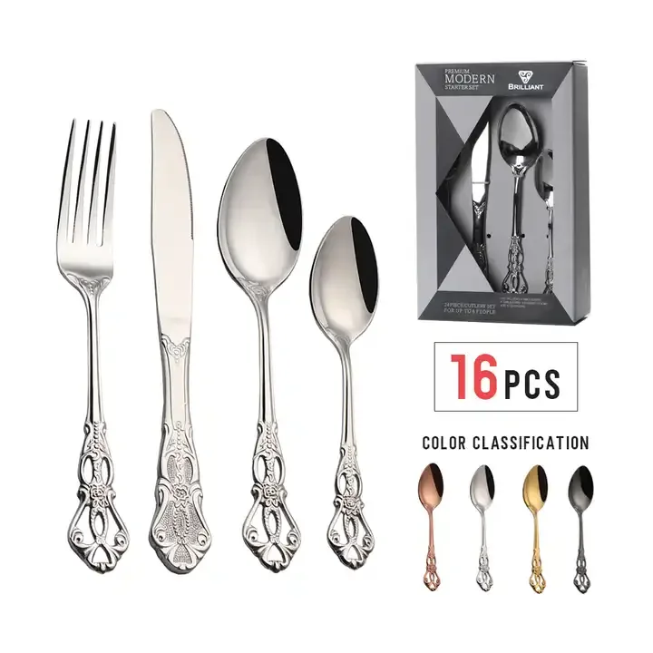 Stainless Steel Steak Knife Fork Gift Box Imperial Court Retro Relief Palace Steak Knife Fork Spoon Flatware Sets For Giveaway