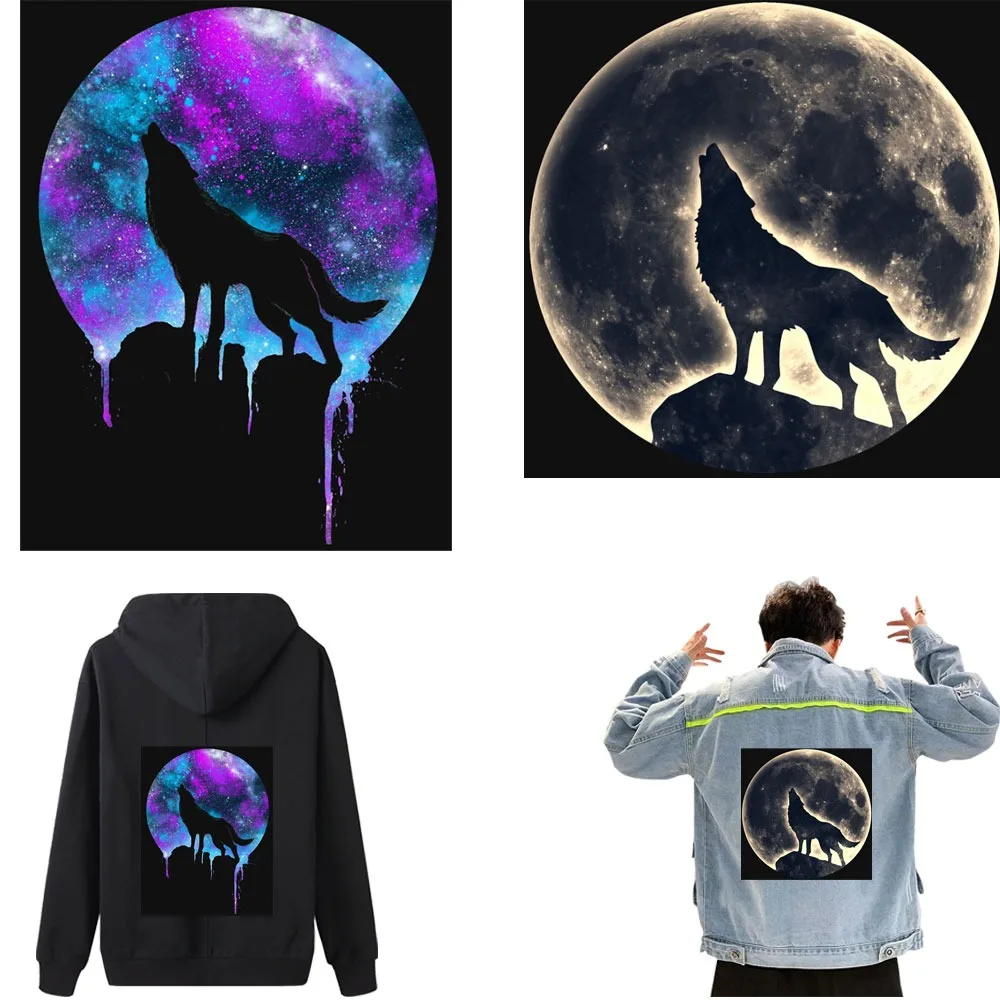Patches Thermal Sticker Strips Clothes Cool Wolf Iron for Clothes Heat Transfer Vinyl DIY Applique T-shirt Jacket Patches Animal