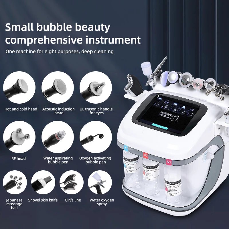 Vesta original factory 10 in 1 small bubble 3 bottles h2o2 skin beauty aqua peel hydro Oxygen facial machine