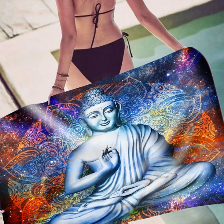 Buddhism Design Sand Free Microfiber Beach Towel Buddha Pattern Large Towel for Beach Sunbath Pool Super Absorbent Towel Beach